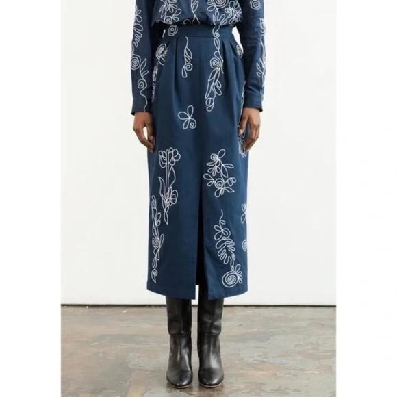 Mara Hoffman Midi Floral Embroidered Florence Pencil Skirt 4 XS - Picture 11 of 13